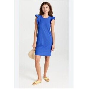 Nation Eliott Flutter Sleeve Pima Cotton Dress Blue Size Medium Nautical Coastal